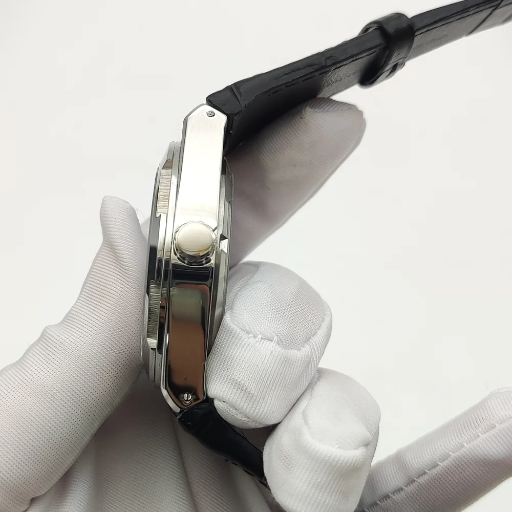 مشاهدة التجمع ، والرجال 40 مللي متر ساعة ميكانيكية مقاوم للماء لحركة NH35 ، وحالة مستديرة ، وحزام من الجلد