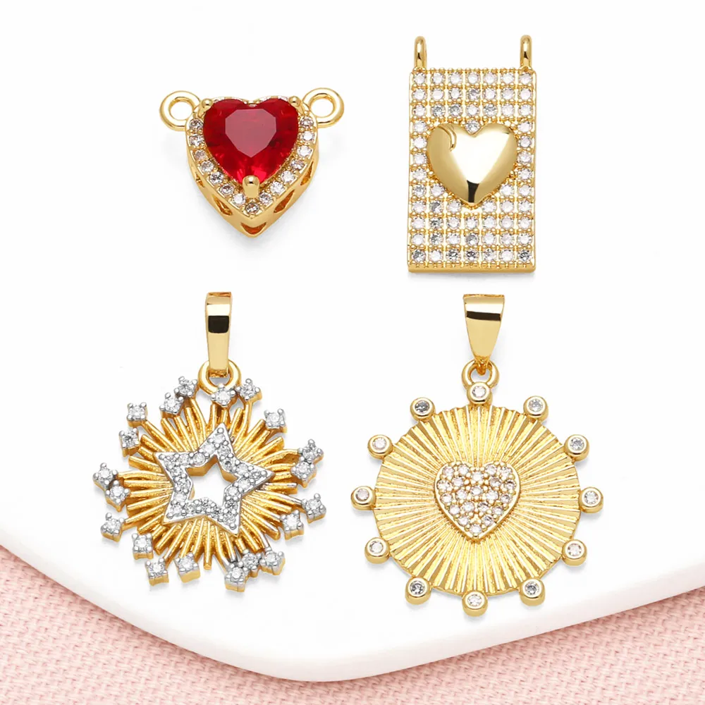OCESRIO Fuchsia Crystal Heart Pendant for Necklace Copper Gold Plated Star Sunshine Hearts Jewelry Making Supplies pdta879