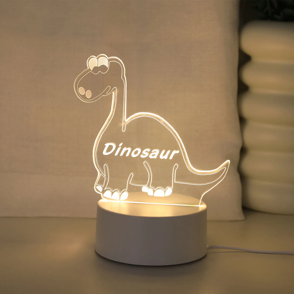 3D monochromatic dinosaur acrylic night light atmosphere decoration lamp can be used for bedroom, study, living room decoration