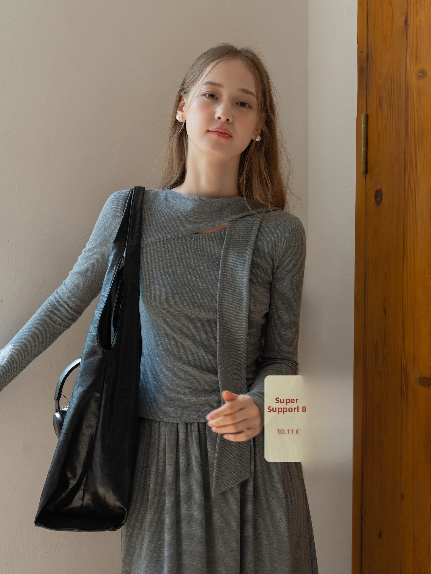 

ay Loose Feelings Waist Elastic Belt Long Sve T-irt f Skirt Two-Piece Set Women's Faion Casual Cotton Blend