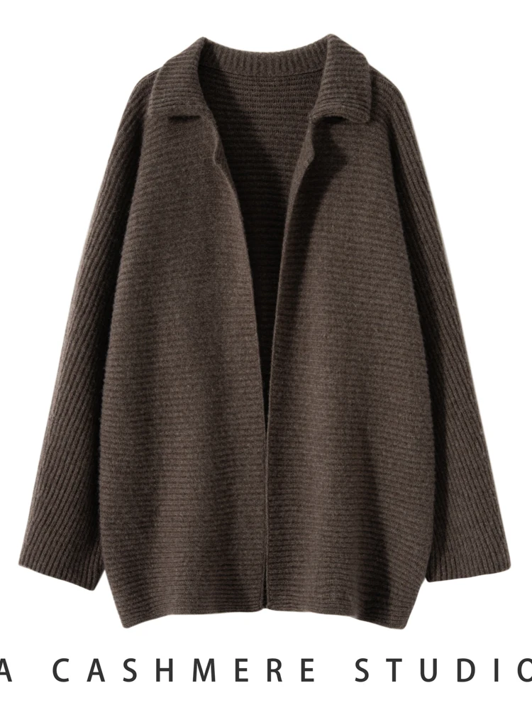 

Women Casual Cardigan Coat Autumn Winter 100% Cashmere Knitwear Oversized Losse Solid Soft Warm Sweater Korean Popular Clothing