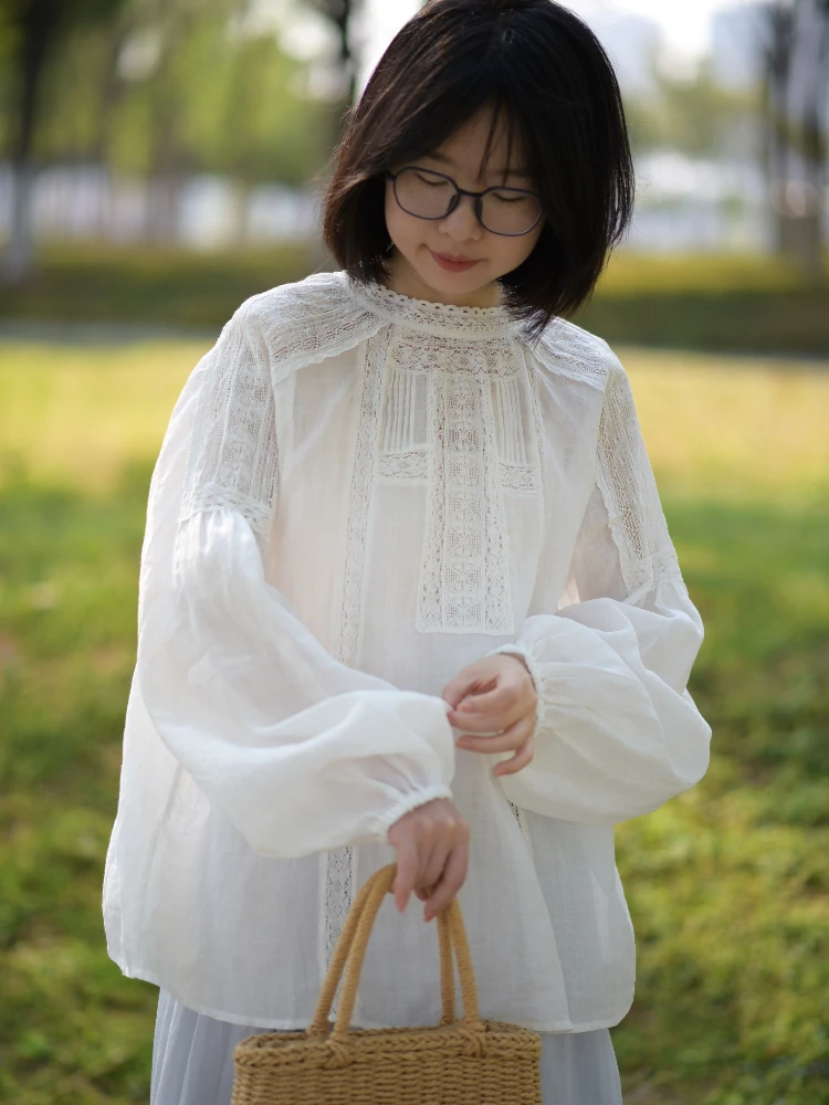 

Женская блузка Weiyang Forest из шелка Вэньчан с длинным рукавом, в стиле ретро, с кружевным воротником и декоративной застежкой, с изысканной вышивкой