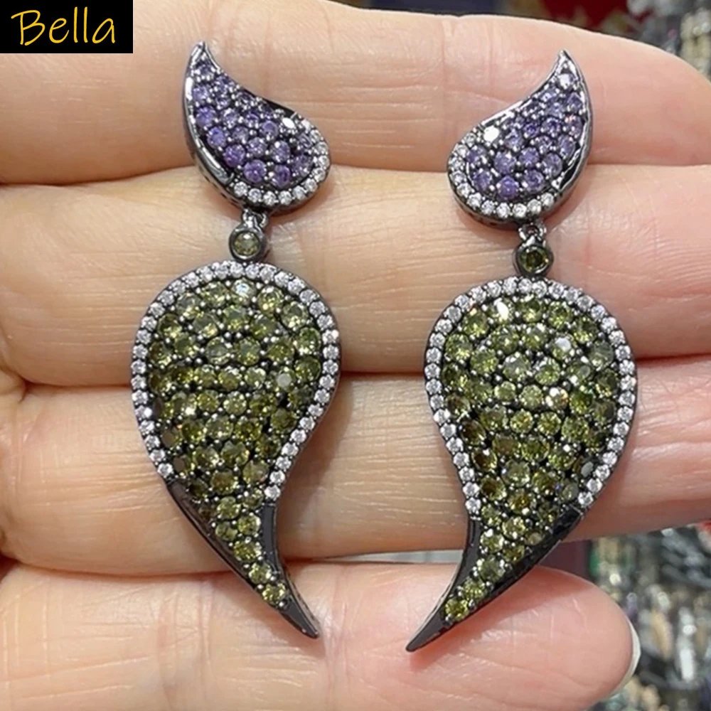 

zircon earrings for women shiny jewelry Gala event party earrings silver gold color green leaf heart pendant gift for women