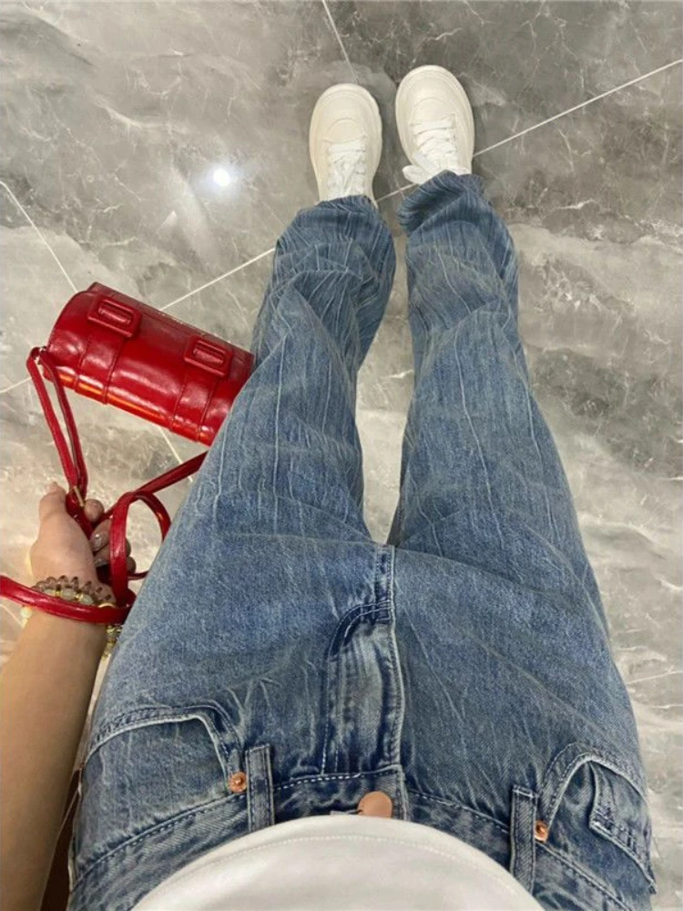 Jeans Women Newly Distressed Streetwear Retro Straight Baggy Chic Ulzzang Ins Fashion All-match Denim Schoolgirls Washed Teens