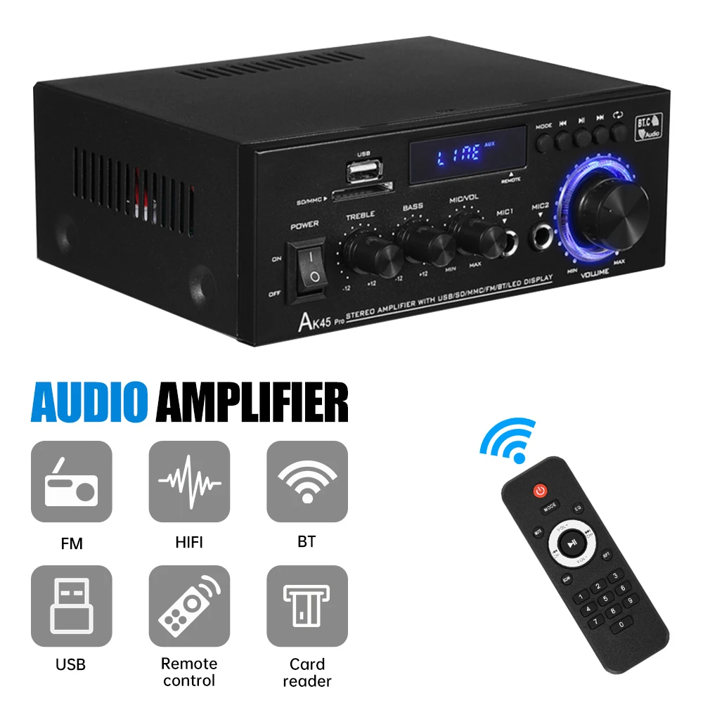 AK45 Pro 820W Home Power Amplifier 2 Channel Bluetooth 5.0 Hifi Digital Stereo Sound Amplifier Support FM USB SD Mic in EU Plug