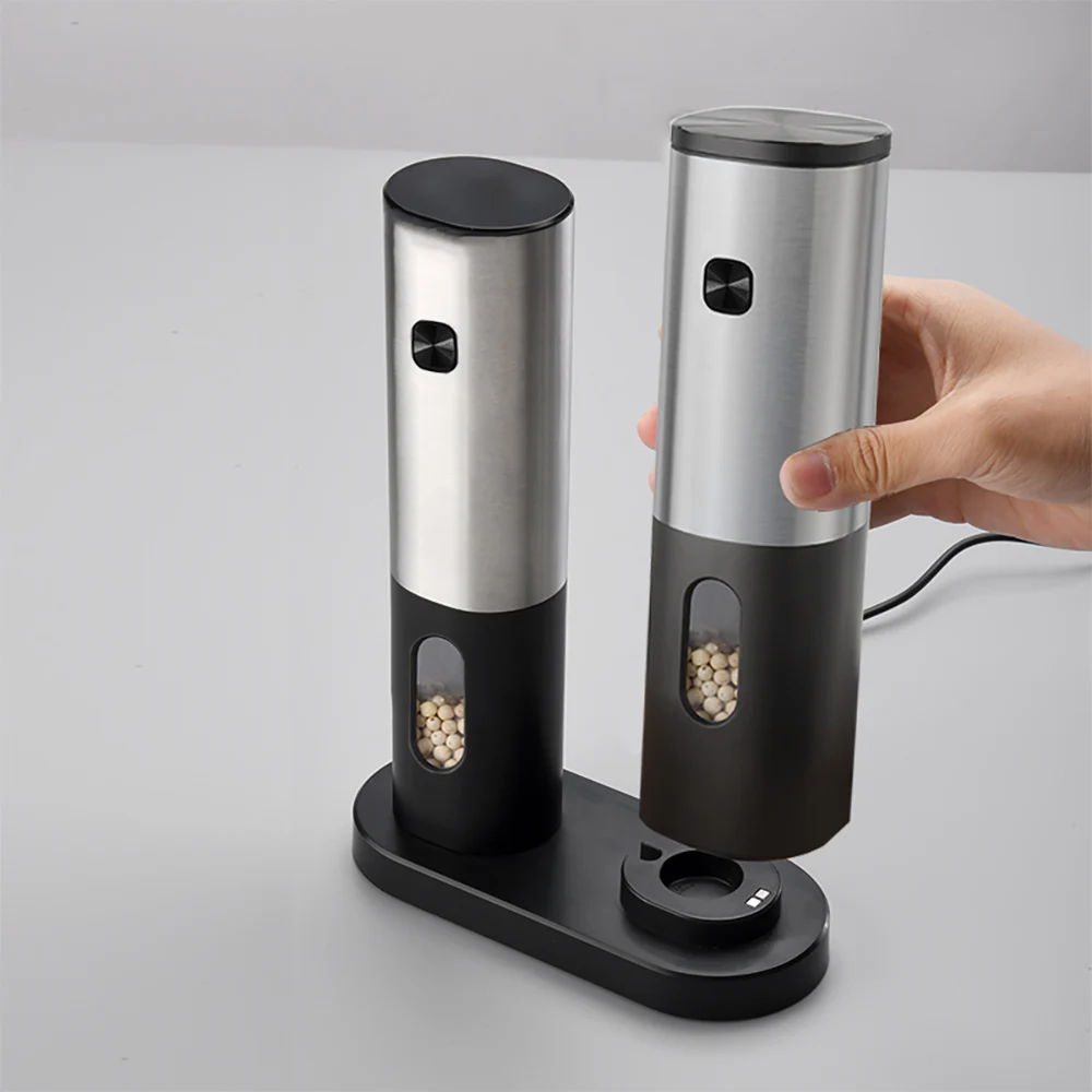 Pepper Grinders Set 2 Pcs Stainless Steel Electric Salt Pepper Grinder Set Automatic Electrical Grinding Tools For Cooking BBQ