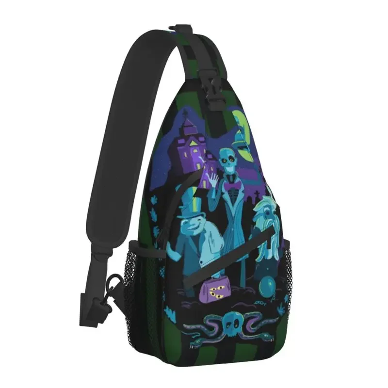 Haunted Mansion Hitchhiking Ghost Sling Crossbody Backpack Men Custom Halloween Shoulder Chest Bag for Travel Hiking Daypack