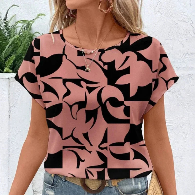 

Женская быстросохнущая дышащая футболка большого размера с геометрическим принтом и коротким рукавом, новая уличная мода, элегантный повседневный топ с круглым вырезом