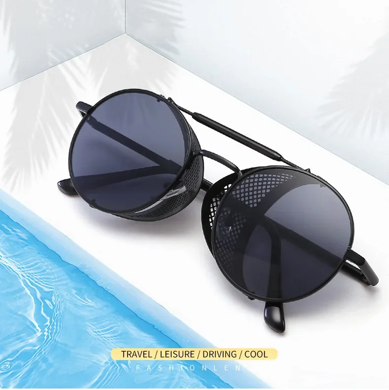 Retro runde Metall Sonnenbrille Steampunk Männer Frauen Trend Marke Designer Vintage Sonnenbrille Oculos de Sol Shades UV-Schutz – Detail 10