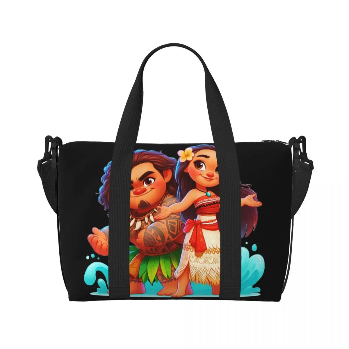 Custom Maui Moana Cartoon Beach Tote Bag for Women Big Compartment Beach Gym Travel Bags