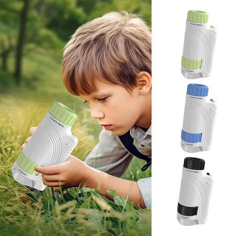 Kids Portable Microscope Children Pocket Microscope 60x-120x With LED Light Microbiological Observation Educational Toy For