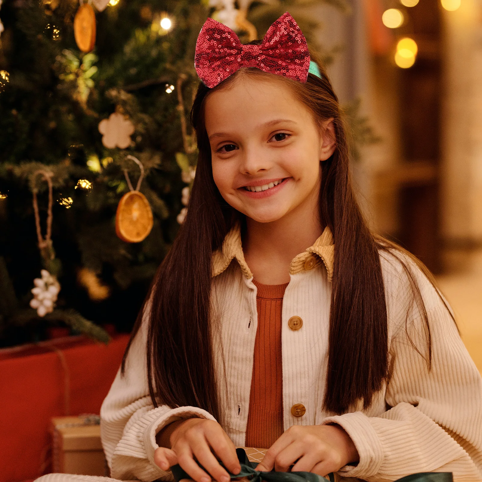 

6Pcs Christmas Headbands Sequin Bowknot Stripe Hair Accessories Kids Comfortable Headband for Baby Photo Party