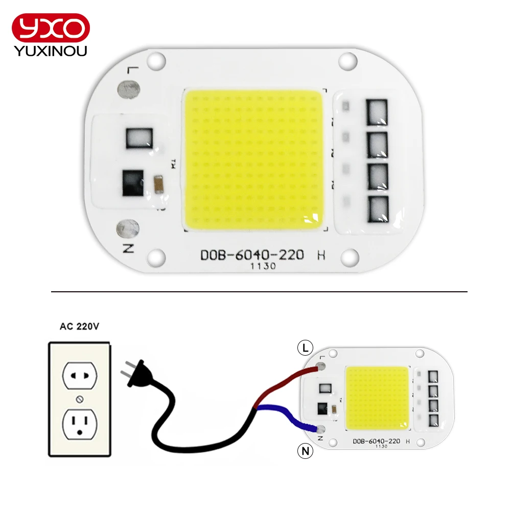 Driverless LED COB Chip AC 220V 20W 30W 50W Lamp Beads Smart IC No Need Driver DIY Led Bulb Full Spectrum Grow Light Floodlight