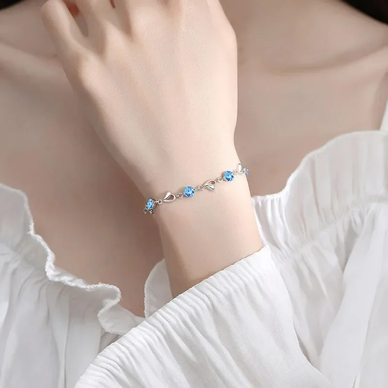 Sterling Silver Heart Shaped Bracelet For Women Retro Korean Versatile Charm Bracelets Original Party Jewelry Gifts