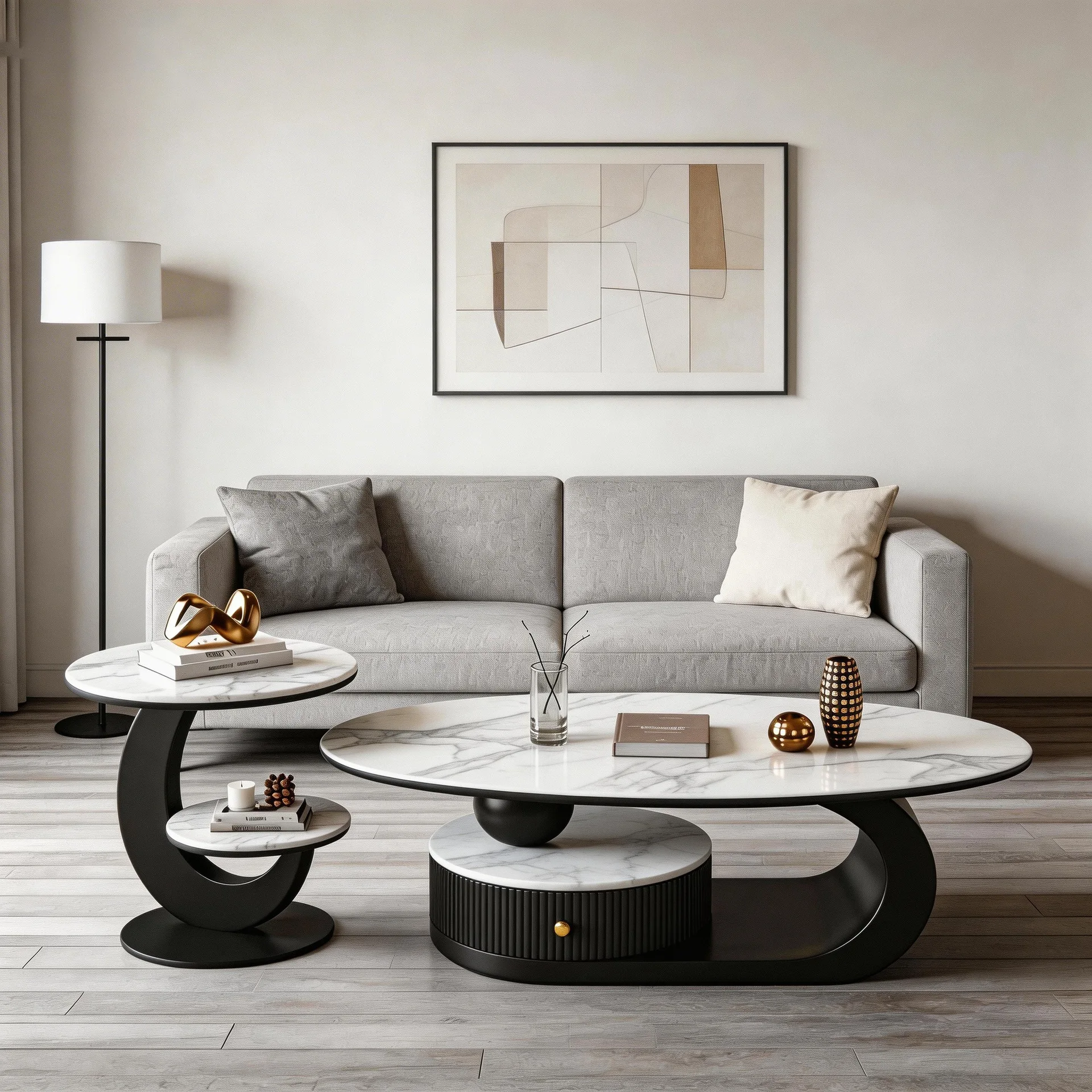 Modern simple oval microcrystalline stone coffee table living room household small apartment light luxury creative storage tea