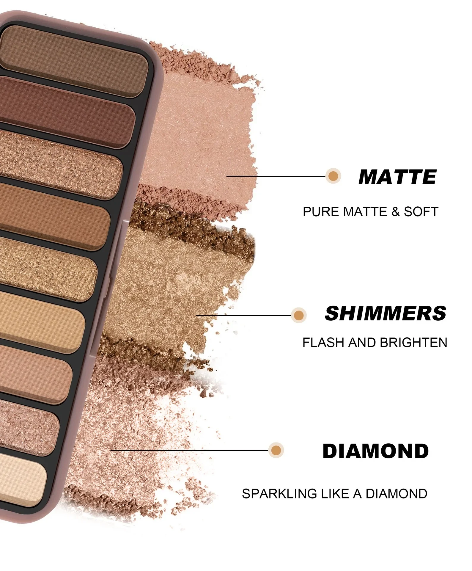 Paleta de sombras de ojos mate de nueve colores, sombra de ojos con brillo fino nacarado, maquillaje de ojos de larga duración.