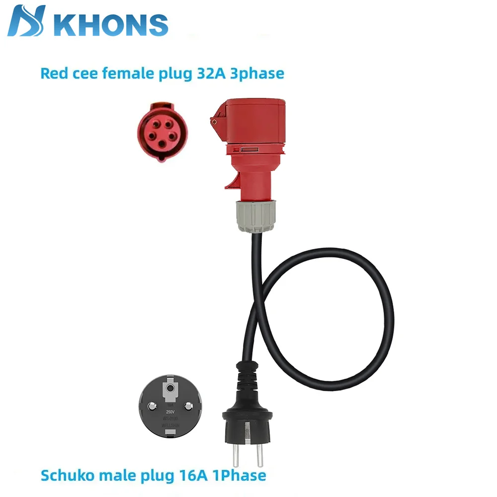 Khons ev ladegerät schuko stecker an cee rote buchse 32a 3-phasiger adapter blau cee 32a buchse 32a an schuko16a stecker