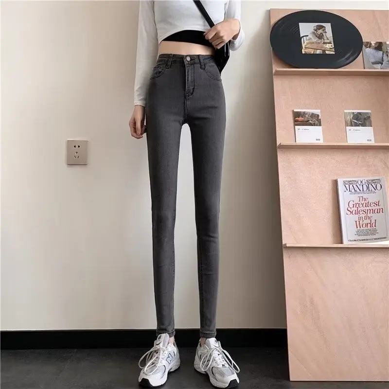

Slimming High Waist Denim Jeans Women's Tight Long Pants Retro Pencil Pants Cotton Stretch Fabric Spring Autumn Wear