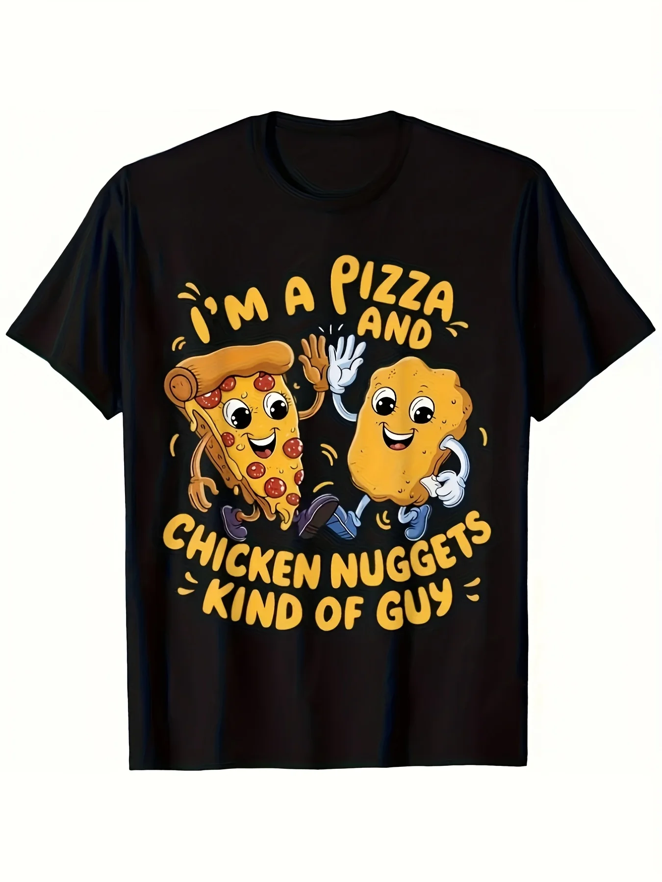 Men's Boys' I'm a Pizza Chicken Nuggets Kind of Guy Funny FoodThemed TShirt  Soft Retro Casual Tee with Pizza Chicken Nuggets Character Graphic Short Sleeve Shirt for AndRetro Casual Short-sleeved T-shirt with a Round Neck and Printed Pattern