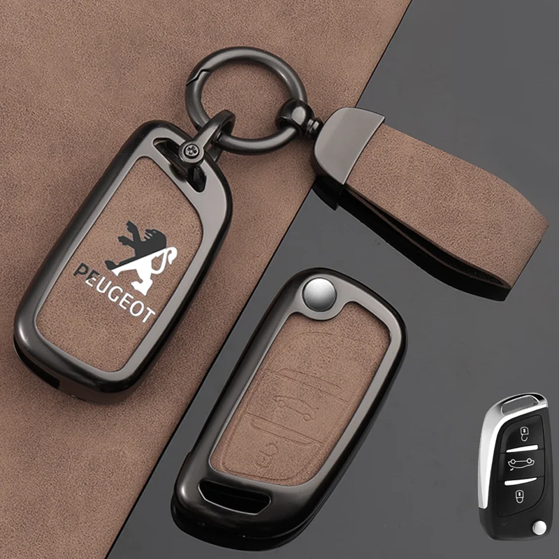 

Zine Alloy Car Styling Key Case Cover Shell Holder Protection For Peugeot 107 207 306 307 407 308 607 Keychain Auto Accessories