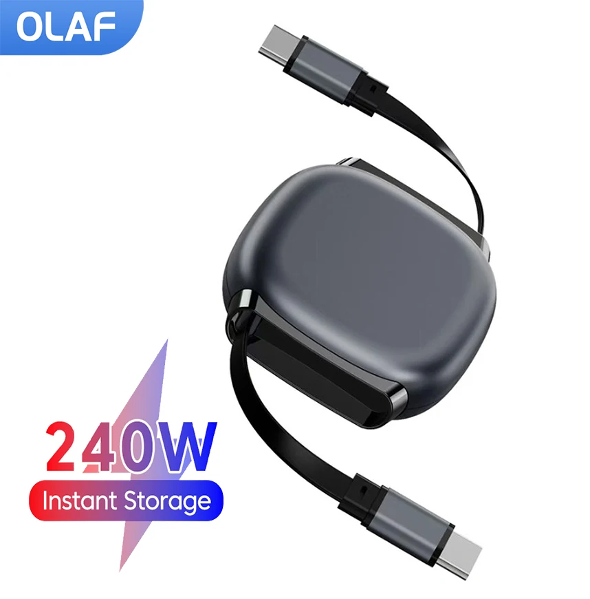 

Выдвижной кабель типа C — тип C, 240 Вт, кабель для быстрой зарядки PD для передачи данных для iPhone 16 15 MacBook Samsung Xiaomi, кабель USB C — USB C