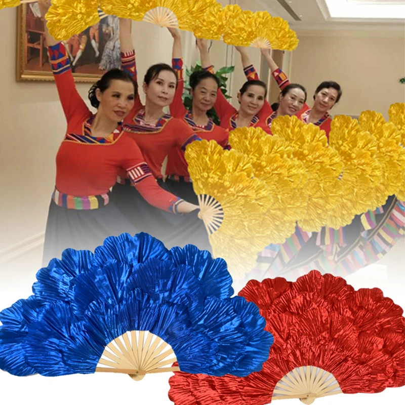 

Chinese Style Dance Fan Peony Petal Dance Fan Stage Performance Props Double Sided Yangko Dance Folding Fan Party Decor