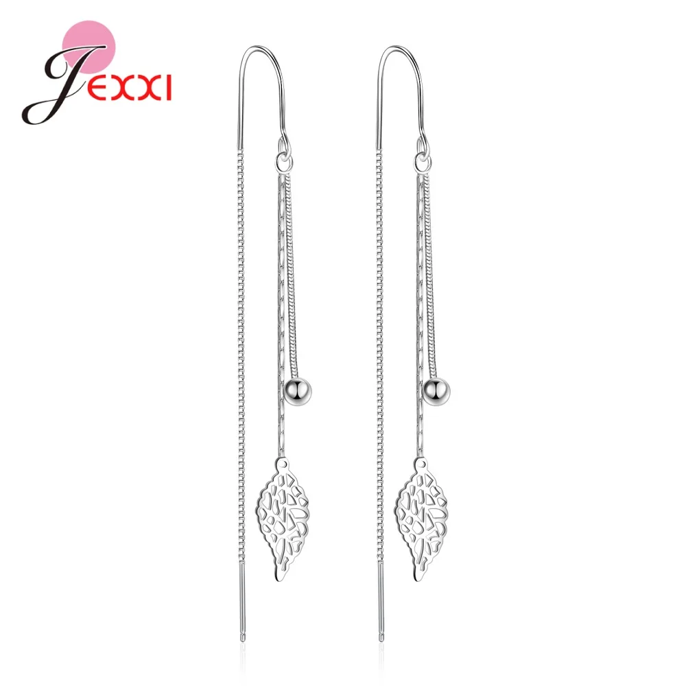 

Dangle Earrings Real 925 Sterling Silver Long Tassel Leaves Pattern Drop Earrings For Women Girls Fine Wedding Jewelry