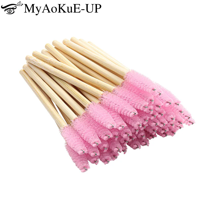 50 Stuks Wegwerp Houten Wimper Make-Up Borstel Spoolies Borstels Wenkbrauw Kam Mascara Wand Applicator Microbrush Lash Extension Gereedschap