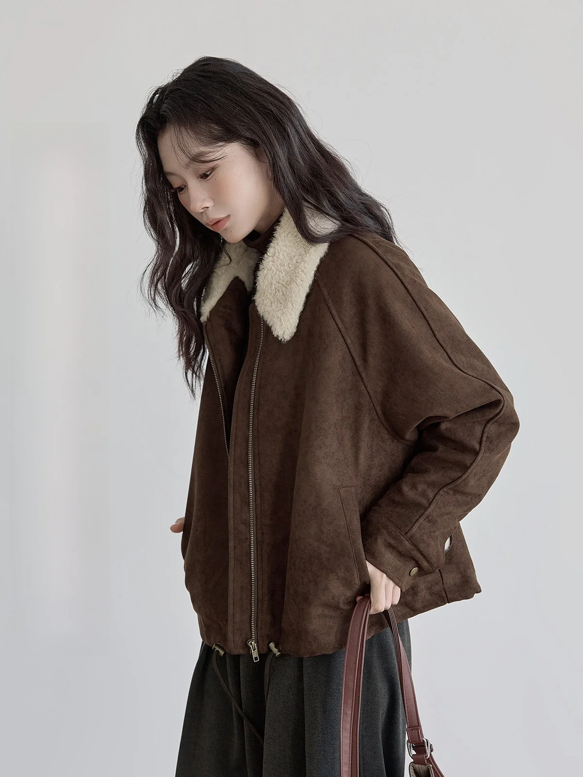 

HuiXi Suede Cotton Jaet Women's Faionable Versatile Winter New Arrival Retro Sle Commute Friendly Long Sve Zipper