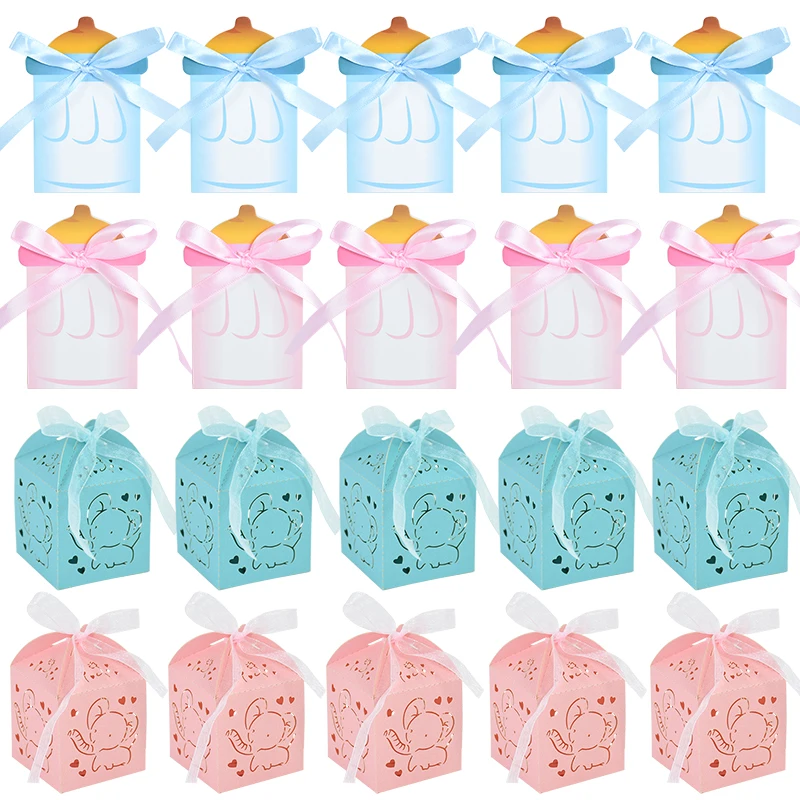

10/12pcs Cute Elephant Candy Gifts Box Baby Shower Feeding Bottles Chocolate Packing Box For Birthday Gender Reveal Party Decor