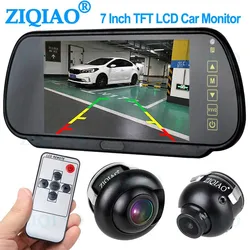 ZIQIAO 7 Inch LCD Car Mirror Monitor Parking Monitoring System with Night Vision HD Side Front Rear View Camera