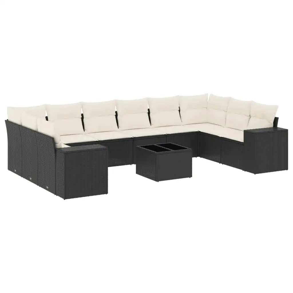 Modulares schwarzes PE-Rattan-Gartensofa-Set, große Gartenmöbel, Sofagarnitur für Terrasse oder Balkon, Entspannung