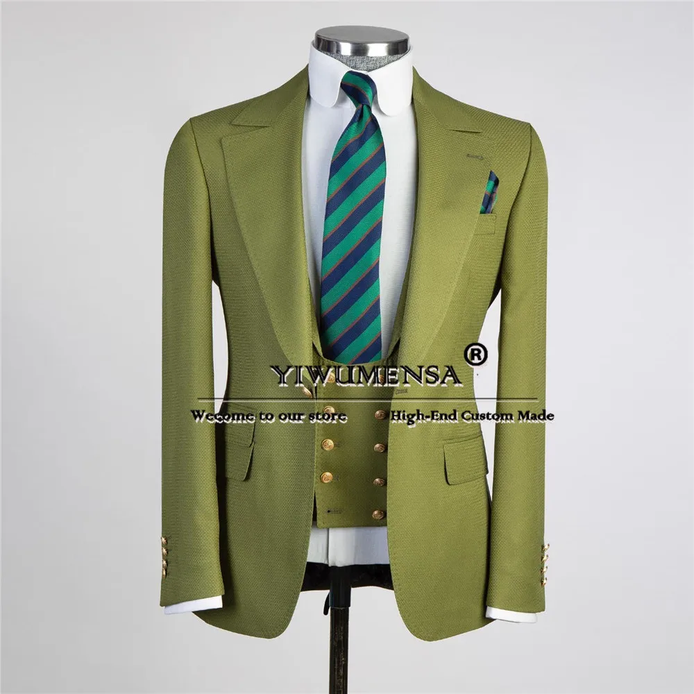 Arm Green Suits Men For Wedding Tailored Formal Business Banquet Prom Blazer Classic Groom Tuxedos Man Dinner Dress Ropa Hombre