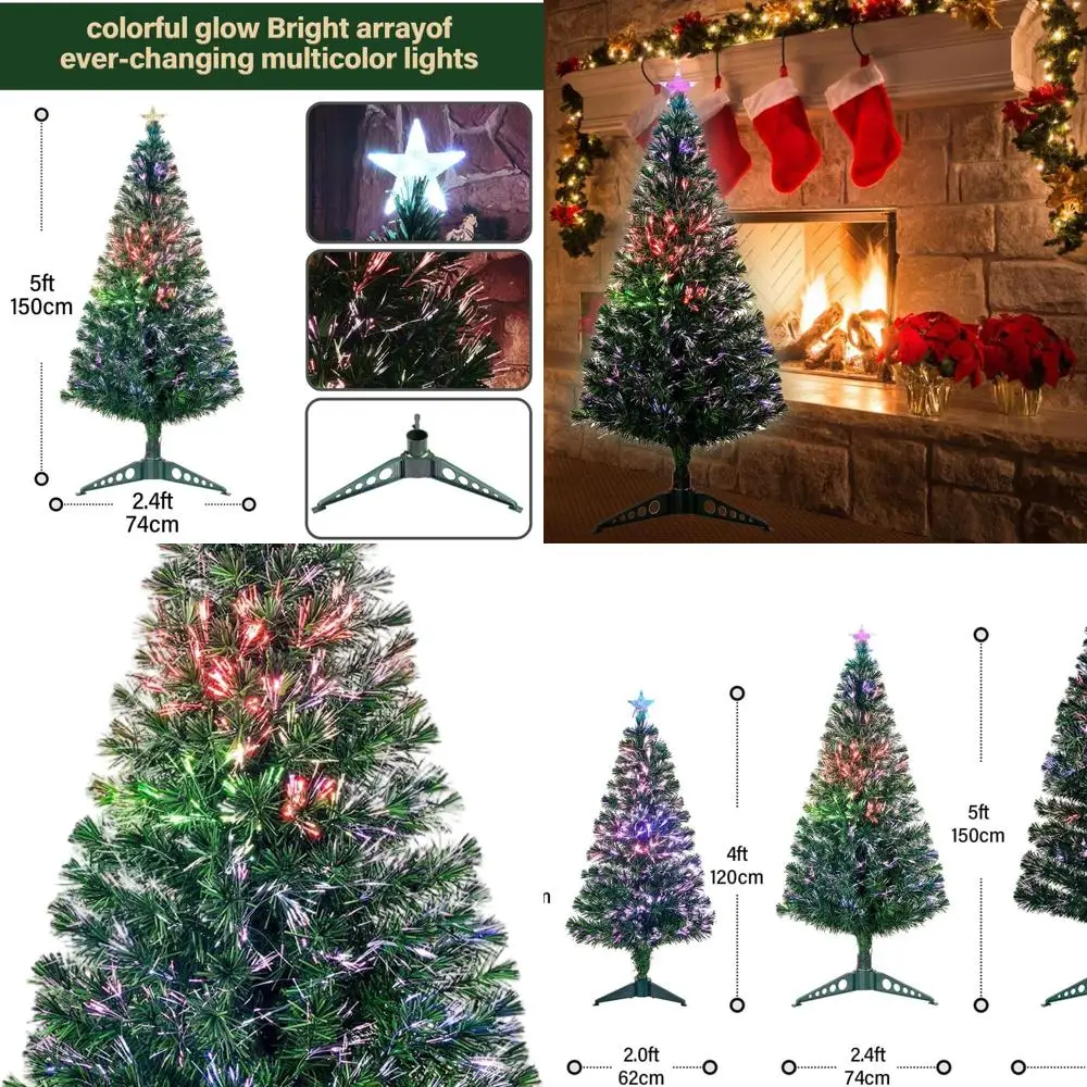 

5 футов предварительно освещенная зеленая оптоволоконная рождественская елка с подставкой и верхней звездой для внутреннего праздничного декора