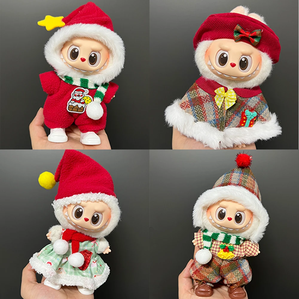 Christmas Style Clothes for Labubu V1V2V3 Doll's Christmas Dress Gift Labubu Cloth Accessories Cute Sweater Hat New Year Clothes