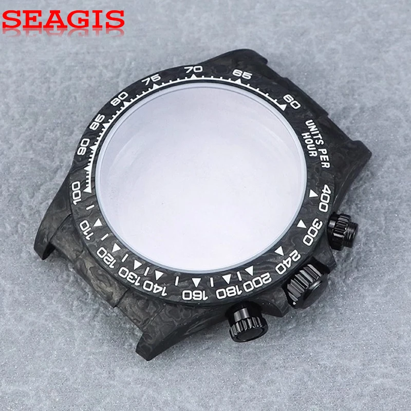 SEAGIS VK63/4130 Movement Carbon Fiber Case 38mm Carbon Fiber Bezel Sapphire Glass Multi-functional Watch Case