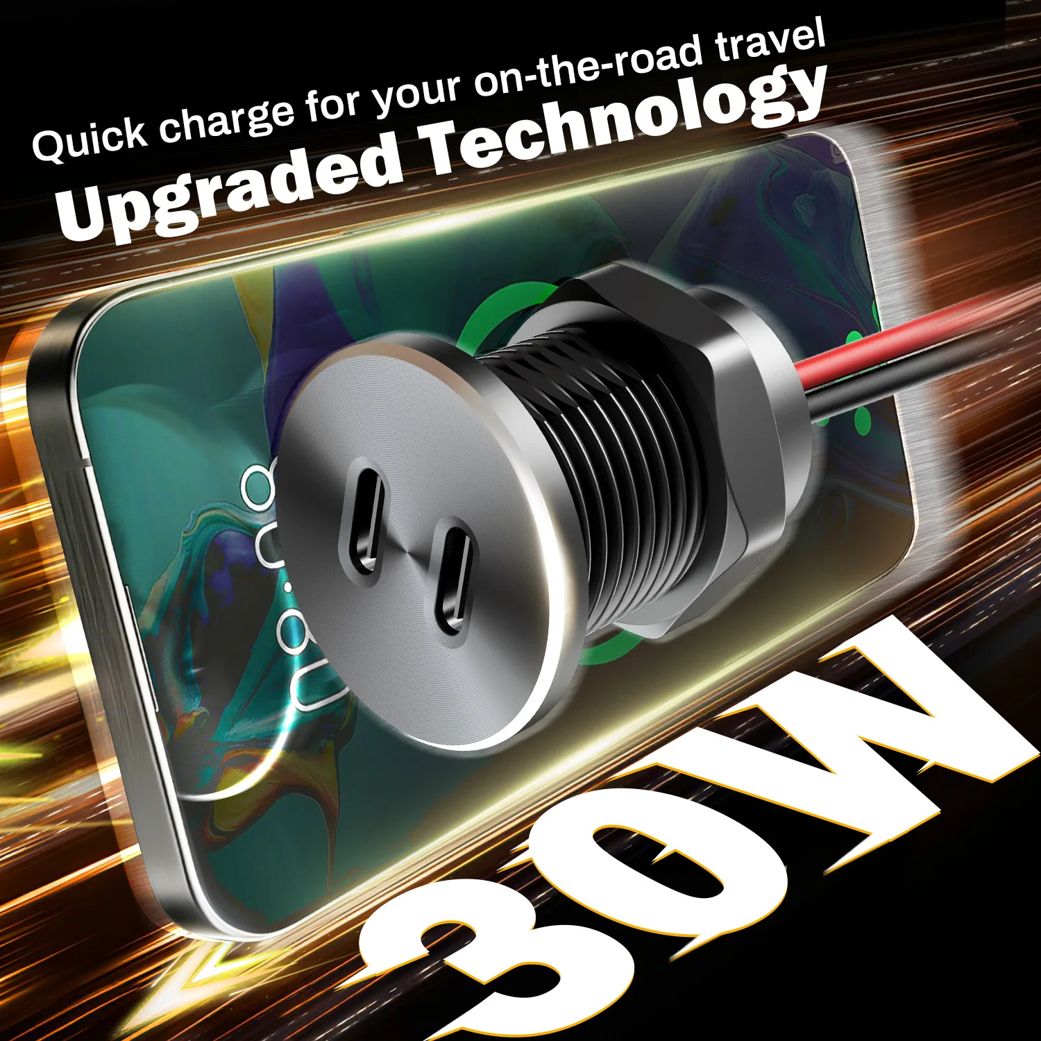 60W 12V USB Outlet Dual 30W USB-C Charger PD 3.0 Aluminum Fast Charging Socket Car Charger Accessories for RV Truck Boat Golf