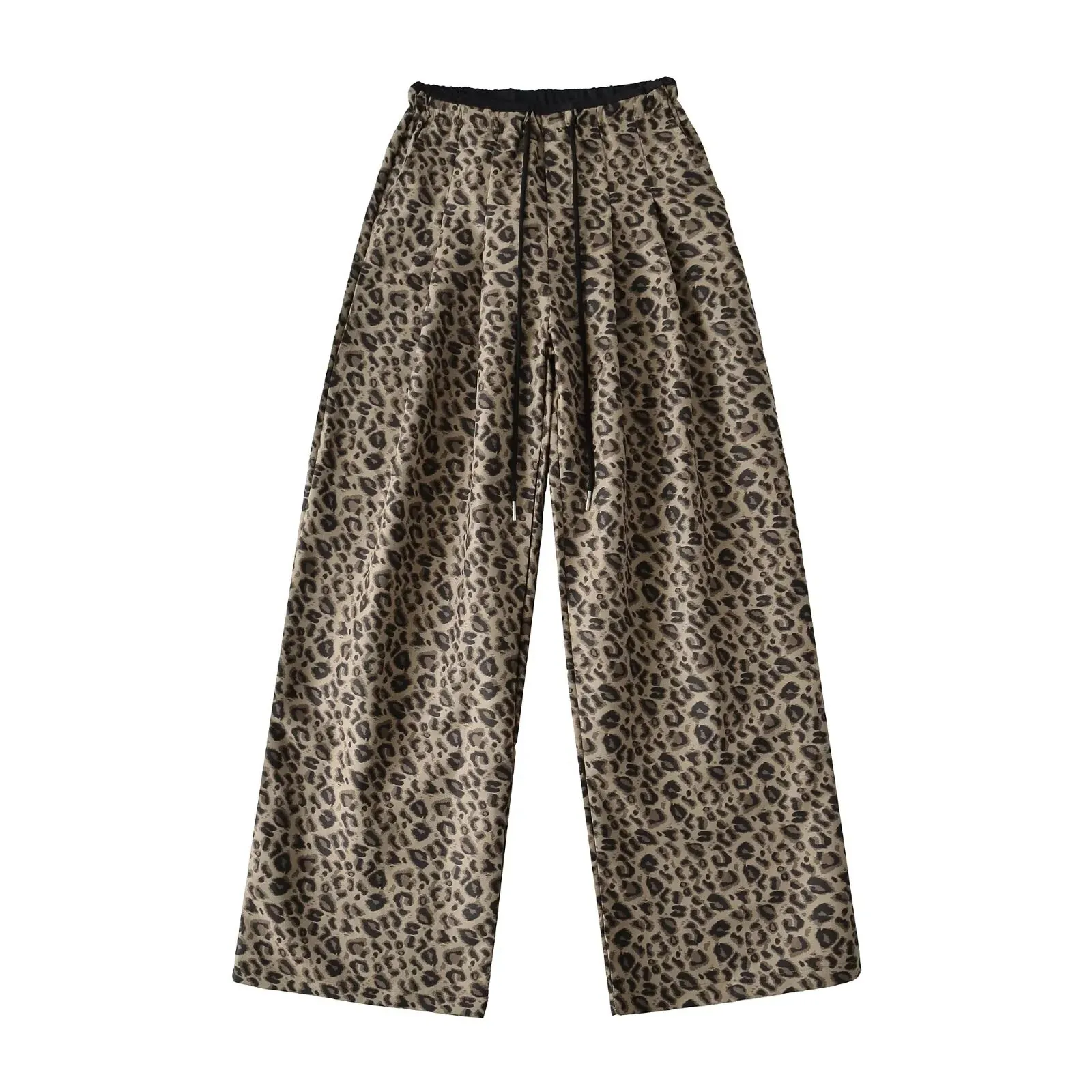Pure Desire Style Leopard Print Casual Pants Color Block Loose Wide Leg Pants Autumn Winter New Versatile Slimming Straight PK48
