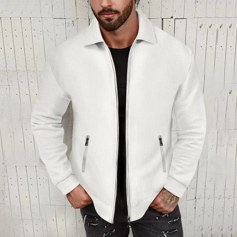 The Spring Autumn Collection Jackets Cardigans Zipper Jackets Casual Long-sleeved Lapel Waffle Coat Fashion Simple Men's Wear