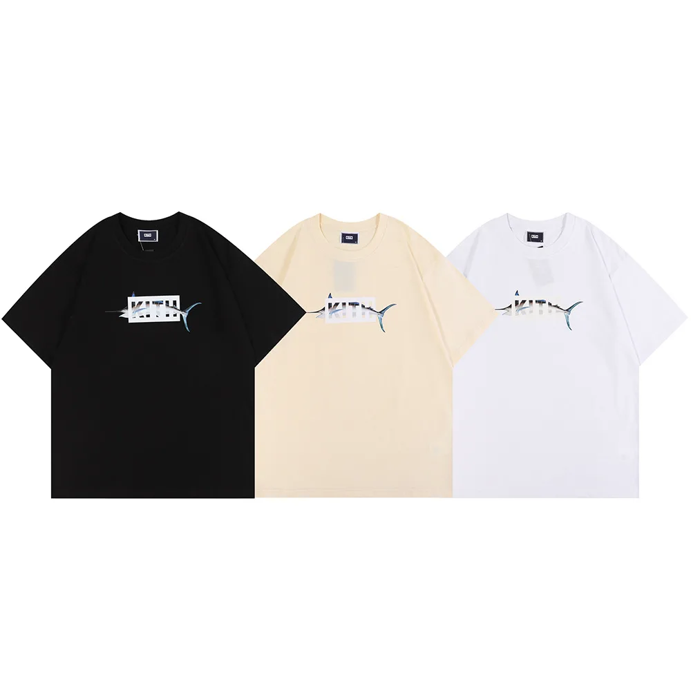 2024 Trend new KITH limited tuna letter print short sleeve day men and women casual couple T-shirt