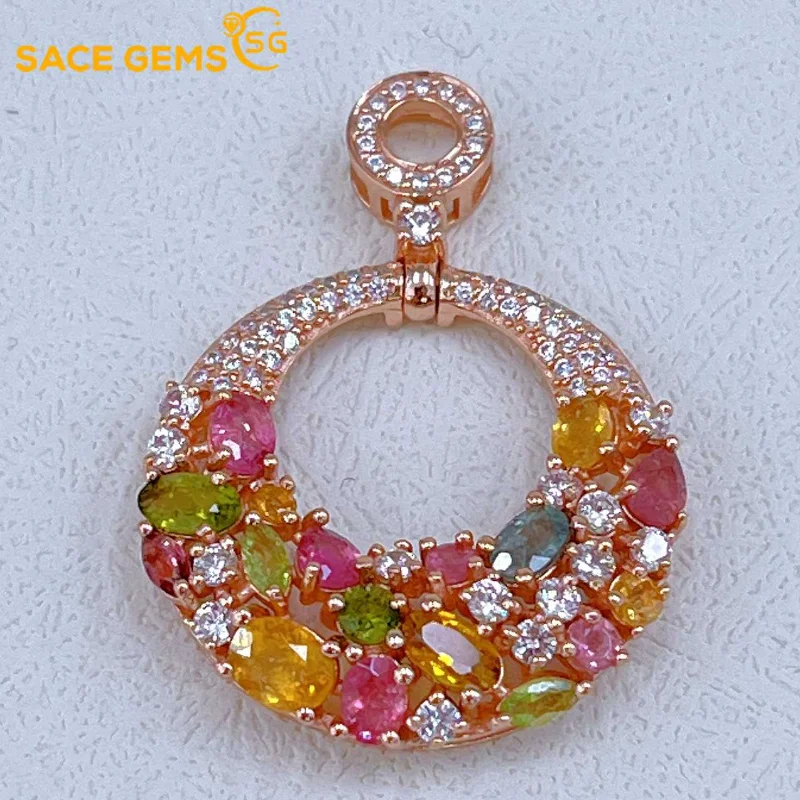 SACE GEMS S925 Sterling Silver 4*5MM Natual Tourmaline Pendant Necklaces for Womne Engagement Cocktail Party Fine Jewelry