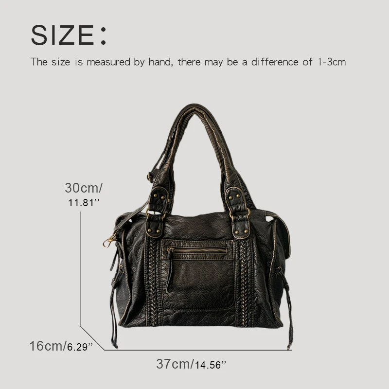 Moto & Biker Bags For Women Luxury Designer Handbags Purses 2023 New In PU Washing Vintage Old Copper Weave Rivet Large Capacity