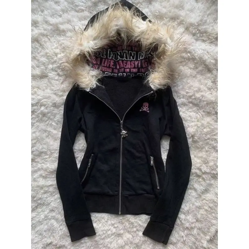 

Bla Hooded Cardigan Letter Print Women's Autumn Winter Faion Top Slim Fit Y2K Sle Coat Design Element Casual Wear