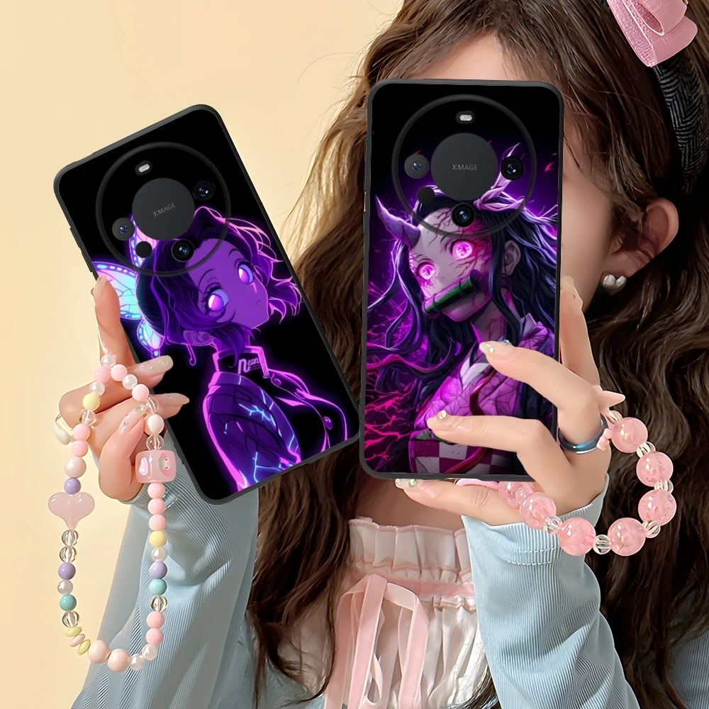 Demon Slayer Colored Neon Phone Case for Huawei Mate 60 50 40 30 20 10 Pro Plus Lite E 5G Black Soft Phone Cover Shell