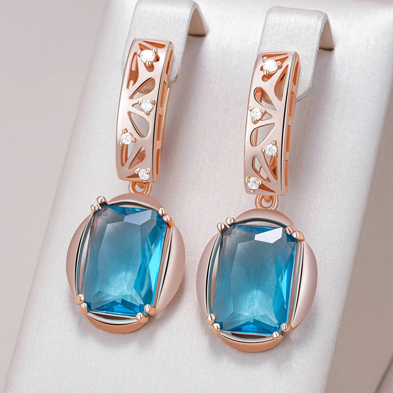 Kienl Heißer 585 Rose Gold Farbe Tropfen Ohrringe für Frauen Fashion Square Blau Natürliche Zirkon Zubehör Hohe Qualität Täglichen Schmuck