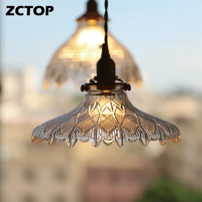 

Glass LED Pendant Light for Dining Room Restaurant Kitchen Retro Chandelier Hanging Light Transparent Lampshade Bedside Lamps