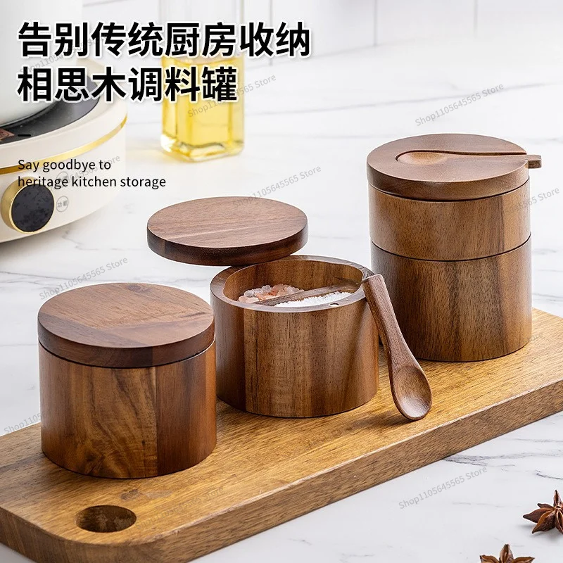 For Salt Tank Solid Wood Seasoning Box Wooden Pepper Box Kitchen Seasoning Bottle Salt Box Storage Seasoning Tank