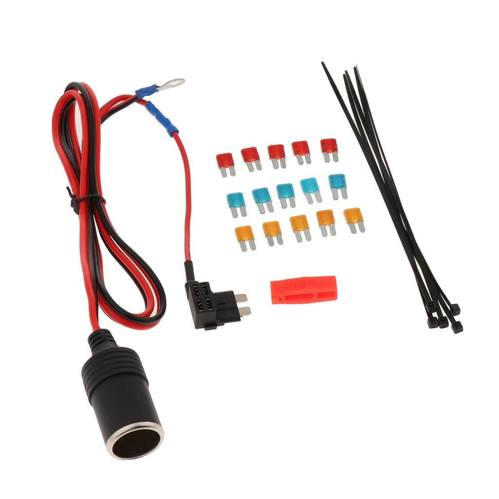 1set 100cm Car Cigarette Cigar Lighter socket 12V Extension standard Fuse Tap Holder Lead with Small size fuse 5/10/15A