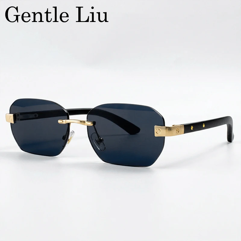 

Small Square Rimless Sunglasses Men 2026 Luxury Designer Vintage Polygon Rectangle Shades Gold Metal Eyewear Retro Sun Glasses