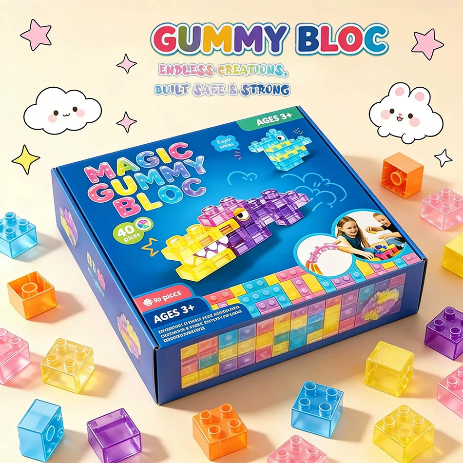 柔らかいゴム製の積み木-ストレス解消-スクイーズ玩具-組み立て可能なゼリー積み木-大きなキューブ-子供の知育玩具